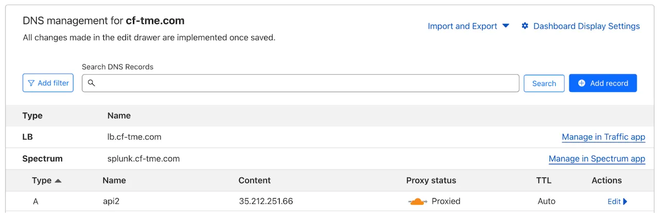 Figure 5 Figure 5: Cloudflare configured to proxy traffic for site https://api2.cf-tme.com