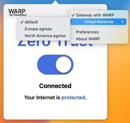 Users can choose virtual networks to change their egress IP within the Cloudflare One Client