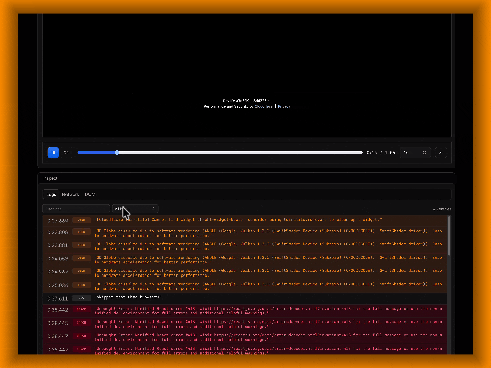 Inspecting logs, network requests, and the DOM in a Browser Run Session Recording
